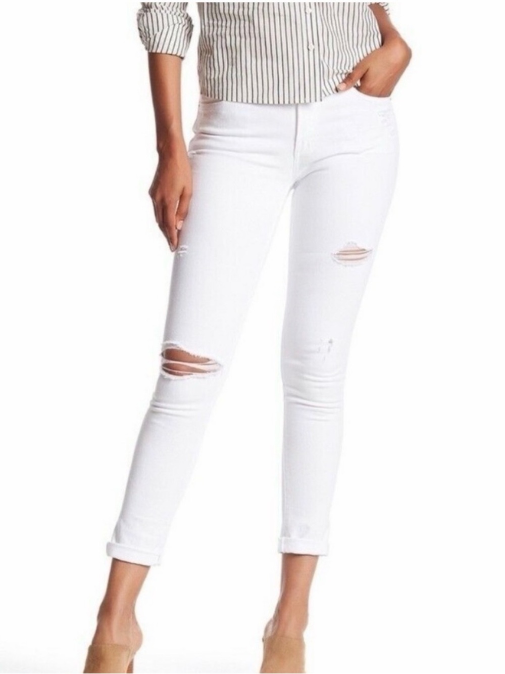 Joe’s Jeans The Ex Lover White Distressed Cropped Boyfriend Jeans Womens Size 27